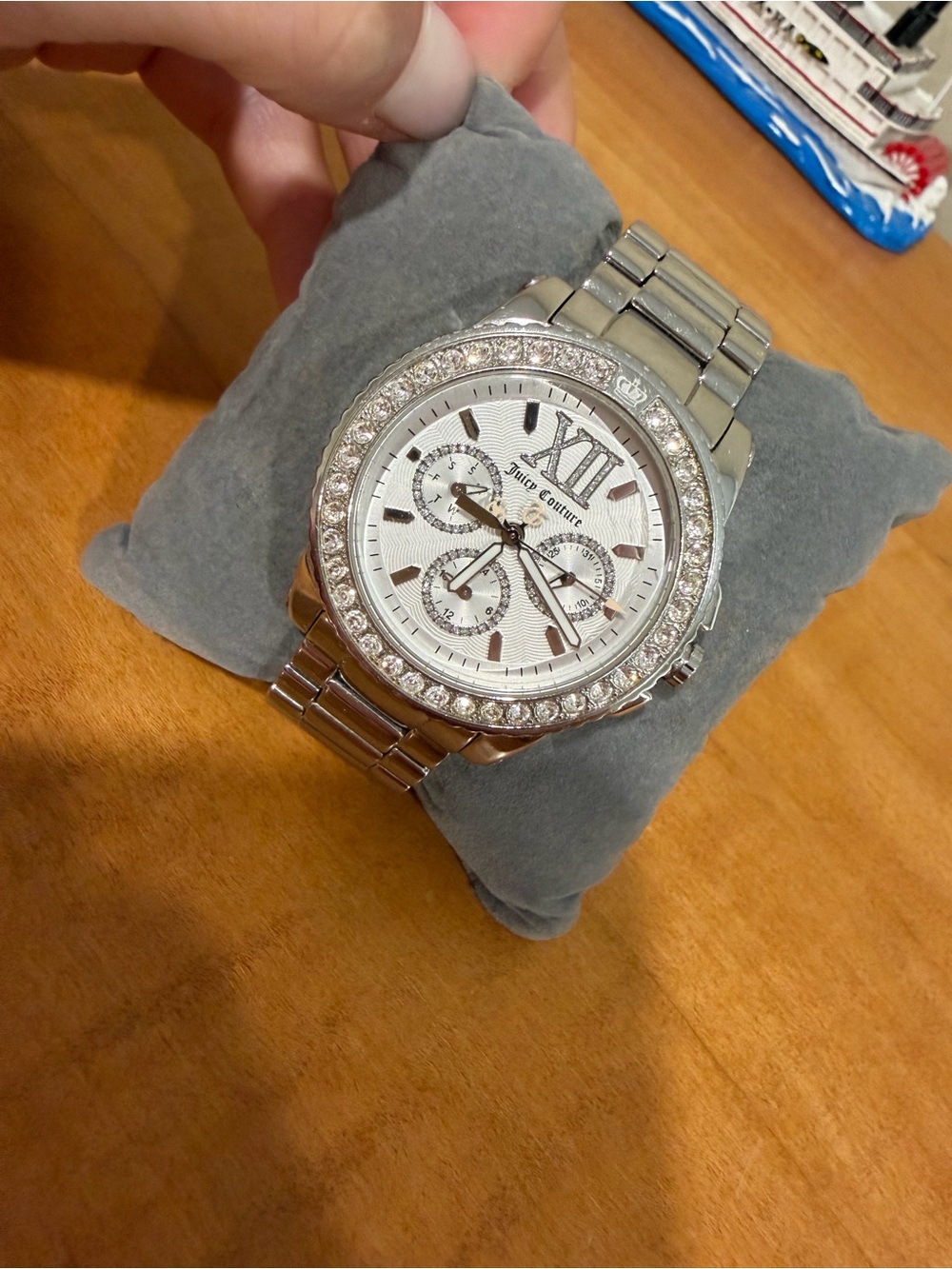 Juicy Couture Silver-Tone Crystal Bezel Men’s Chronograph Watch